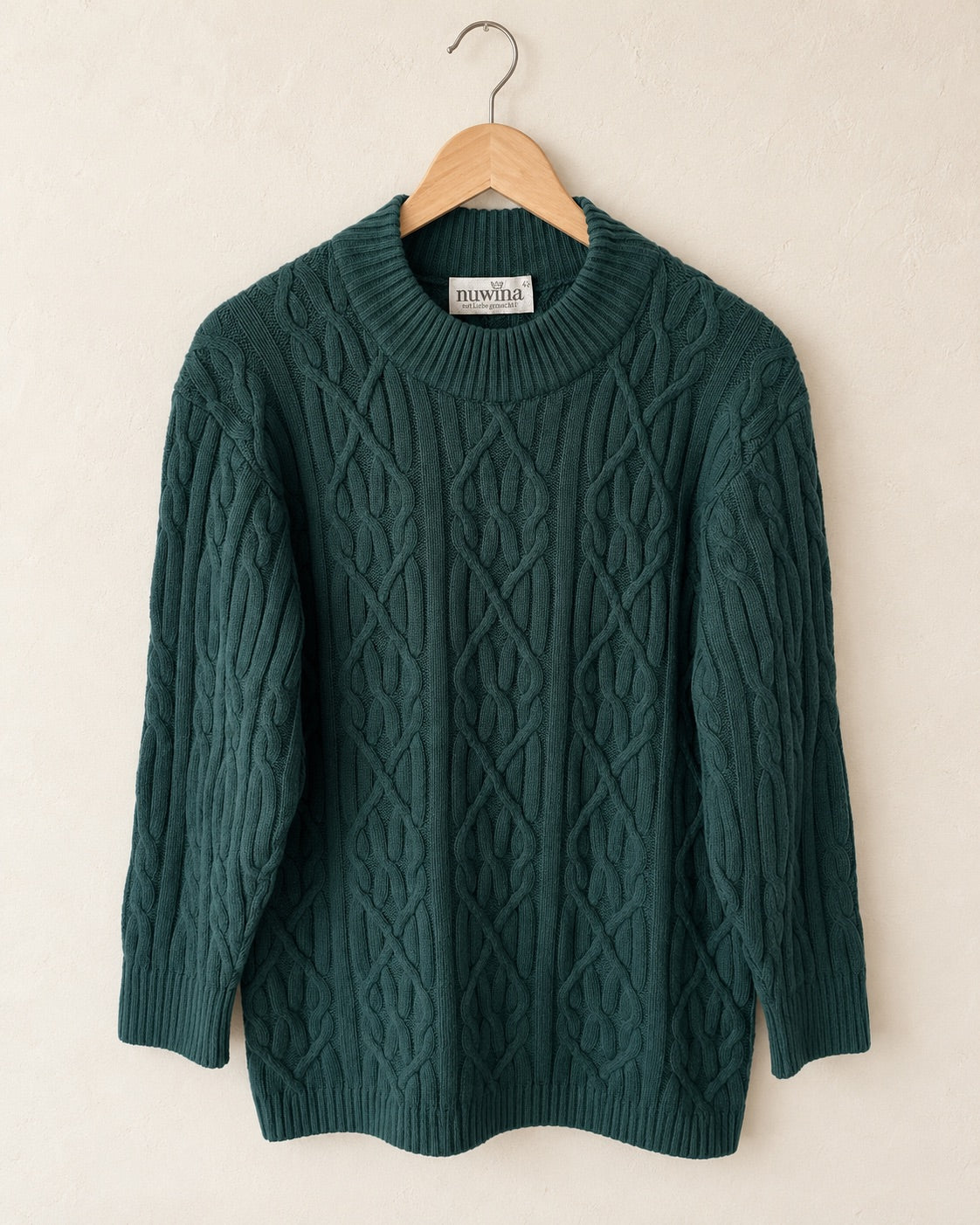 Dark forest green cable knit (m)