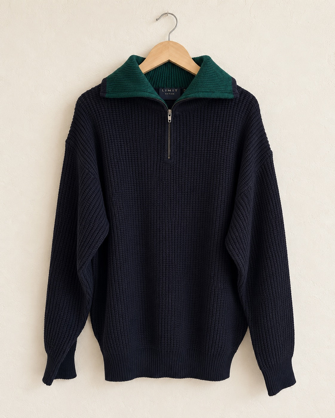 Navy & green quarter-zip sweater (L)