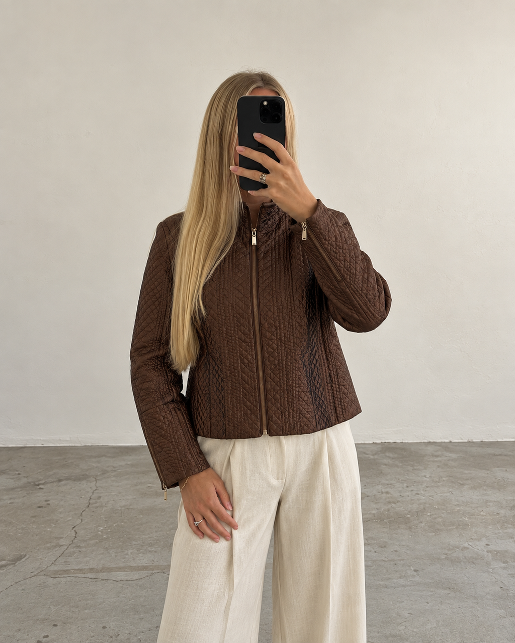 Chocolate brown quilted jacket (s/m)