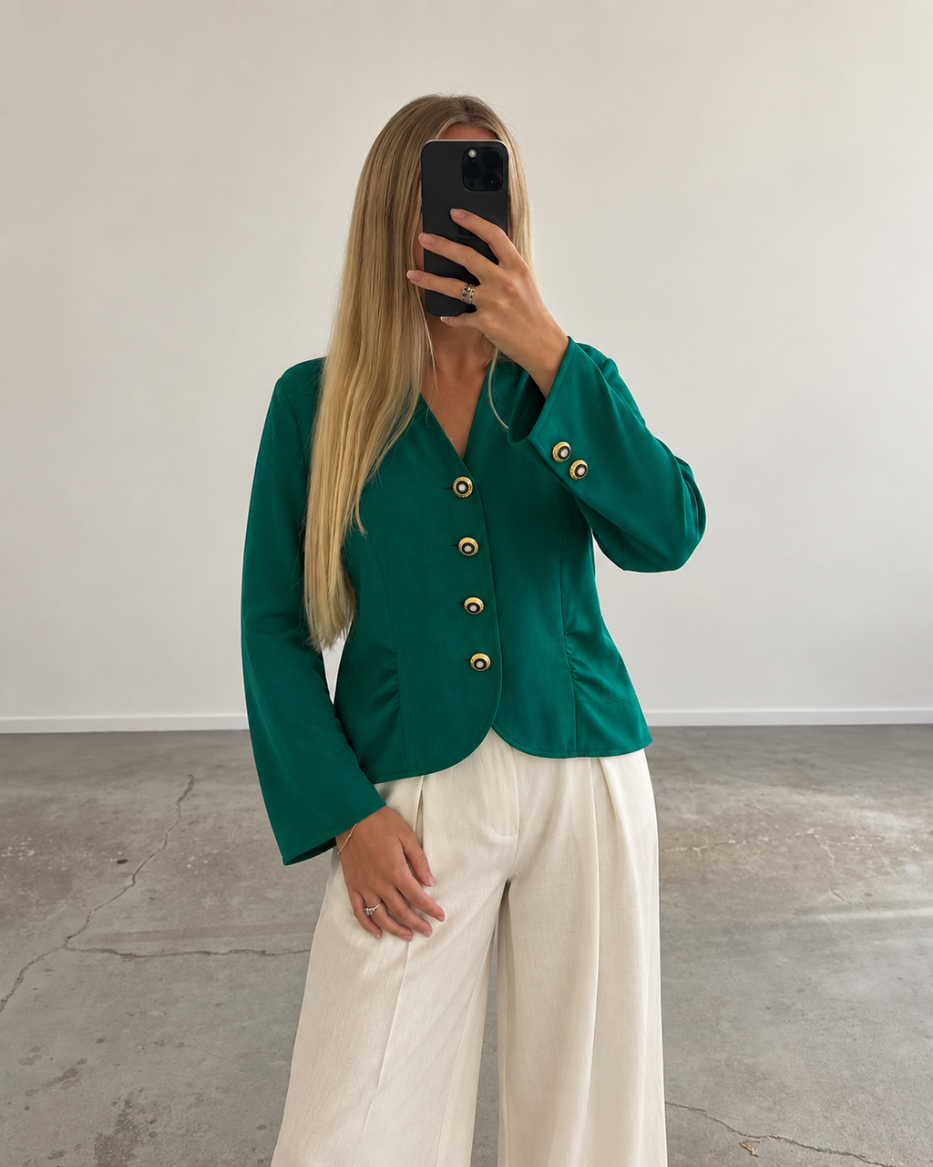 Emerald green silk blazer (m)