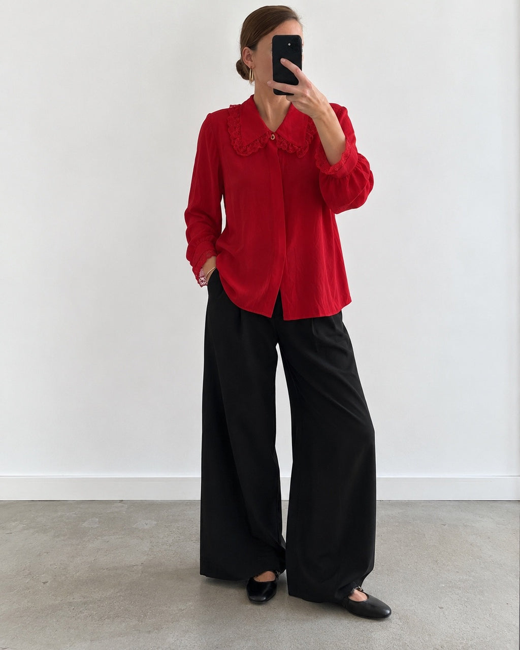 Red silk blouse (l)