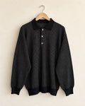 Black textured knit polo sweater (m/l)