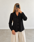 Black collar blouse (L)