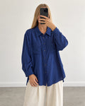 Blue silk blouse (L)