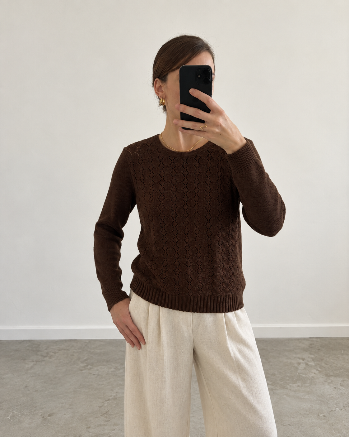 Chocolate brown cableknit sweater (s)