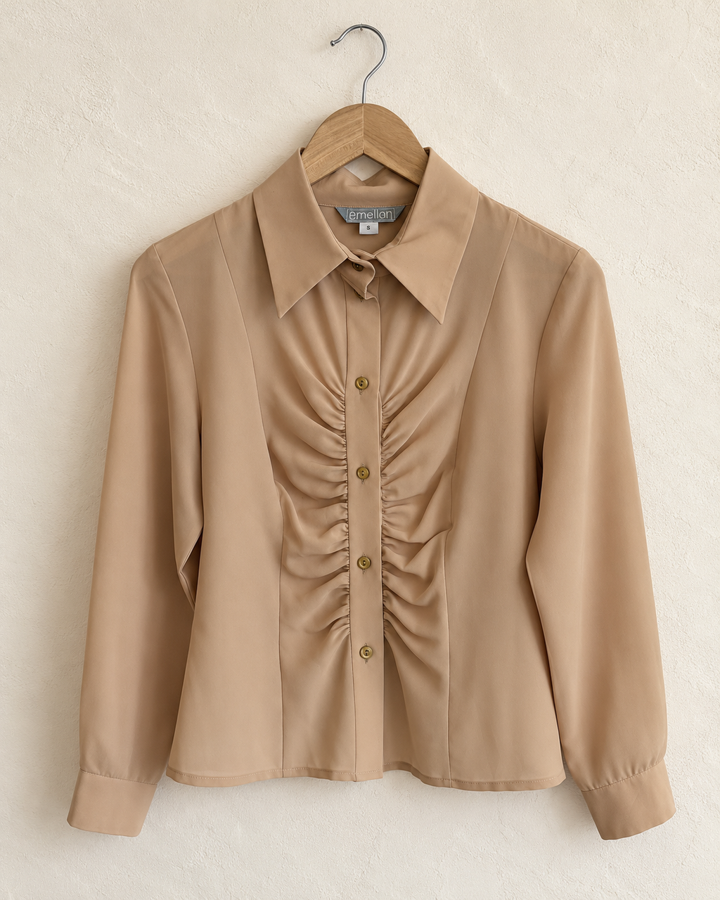 Beige ruched blouse (s)